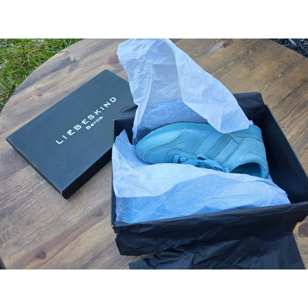 New- Liebeskind Berlin Double Sneakers Light Blue Suede Leather Mesh Size 6